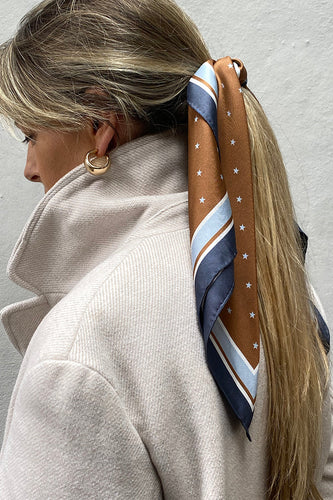 Dark Hampton - The Borey Petite Silk Scarf, Navy Caramel