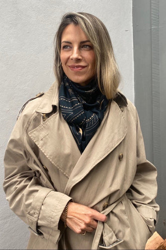 Dark Hampton - DH x Ellie Compton Quin Wool Silk Scarf, Navy Tan