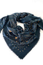 Dark Hampton - DH x Ellie Compton Quin Wool Silk Scarf, Navy Tan