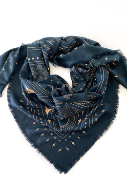 Dark Hampton - DH x Ellie Compton Quin Wool Silk Scarf, Navy Tan