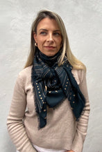 Dark Hampton - DH x Ellie Compton Quin Wool Silk Scarf, Navy Tan