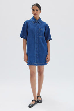 Assembly Label - Denim Mini Shirt Dress, Heritage Blue