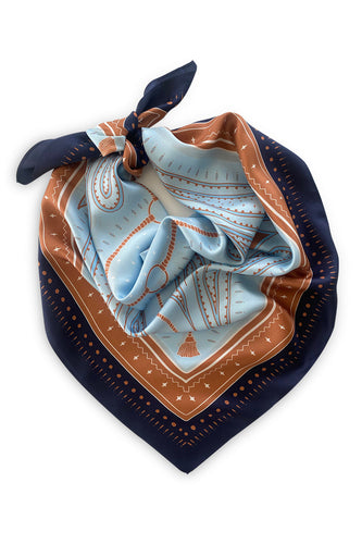 Dark Hampton - DH x Ellie Compton The Lawrie Silk Scarf, Blue/Tan