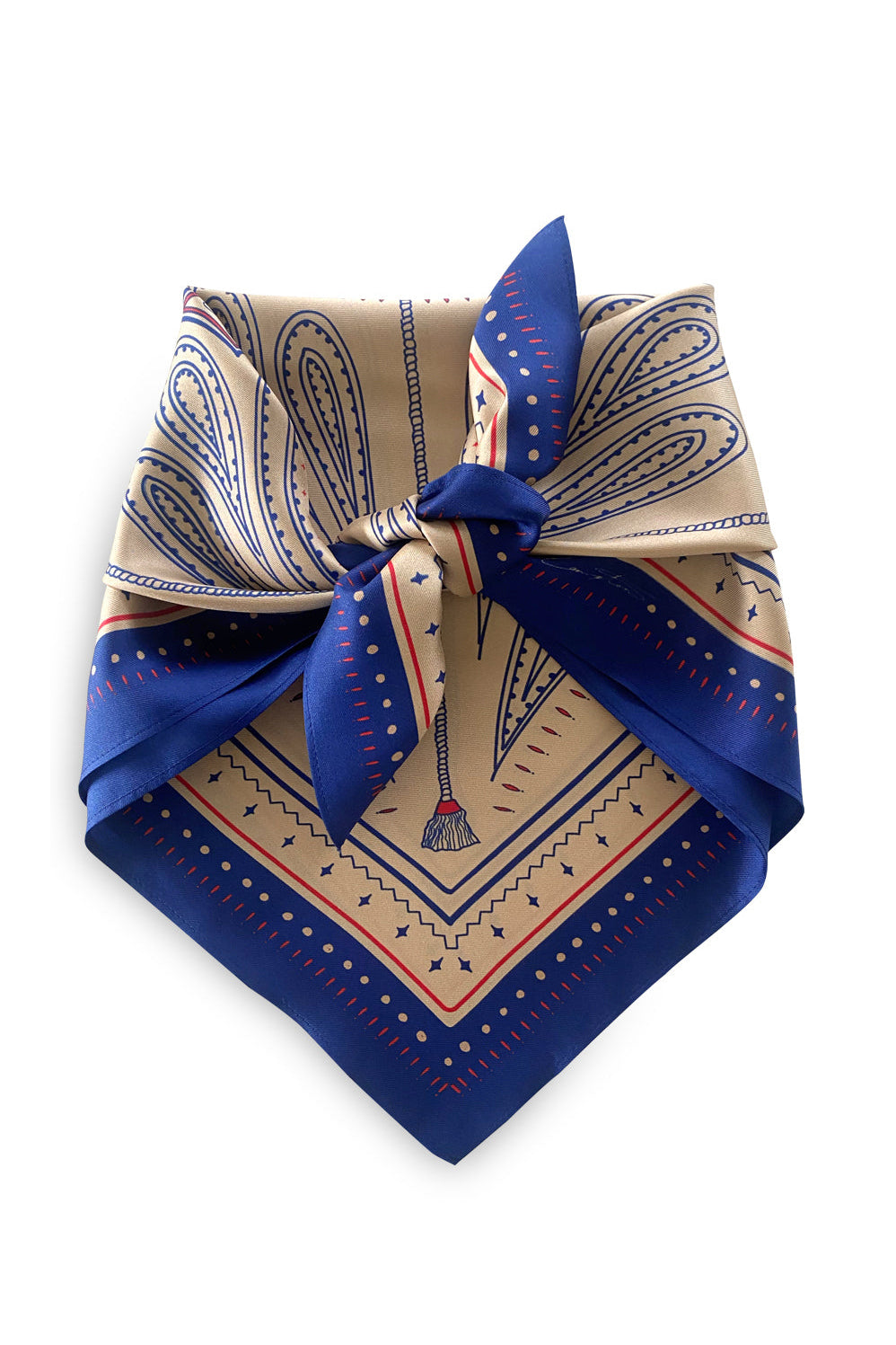 Dark Hampton - DH x Ellie Compton The Elliot Petite Silk Scarf, Blue/Tan