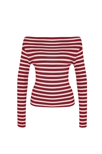 Ruby - Emma Knit Longsleeve, Burgundy Pink Stripe
