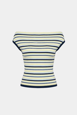 Ruby - Emma Knit Top, Lemon Navy Stripe