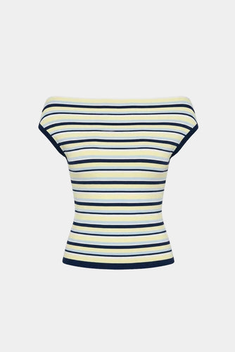 Ruby - Emma Knit Top, Lemon Navy Stripe