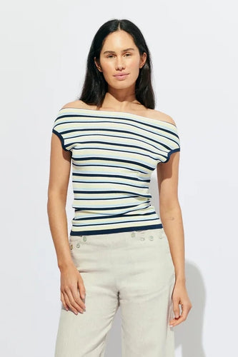 Ruby - Emma Knit Top, Lemon Navy Stripe