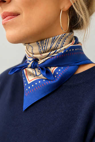 Dark Hampton - DH x Ellie Compton The Elliot Petite Silk Scarf, Blue/Tan