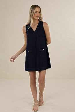Humidity - Ivy Denim Shift Dress, Dark Blue