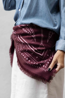 Dark Hampton - DH x Ellie Compton Hadfield Wool Silk Scarf, Burgundy Pink