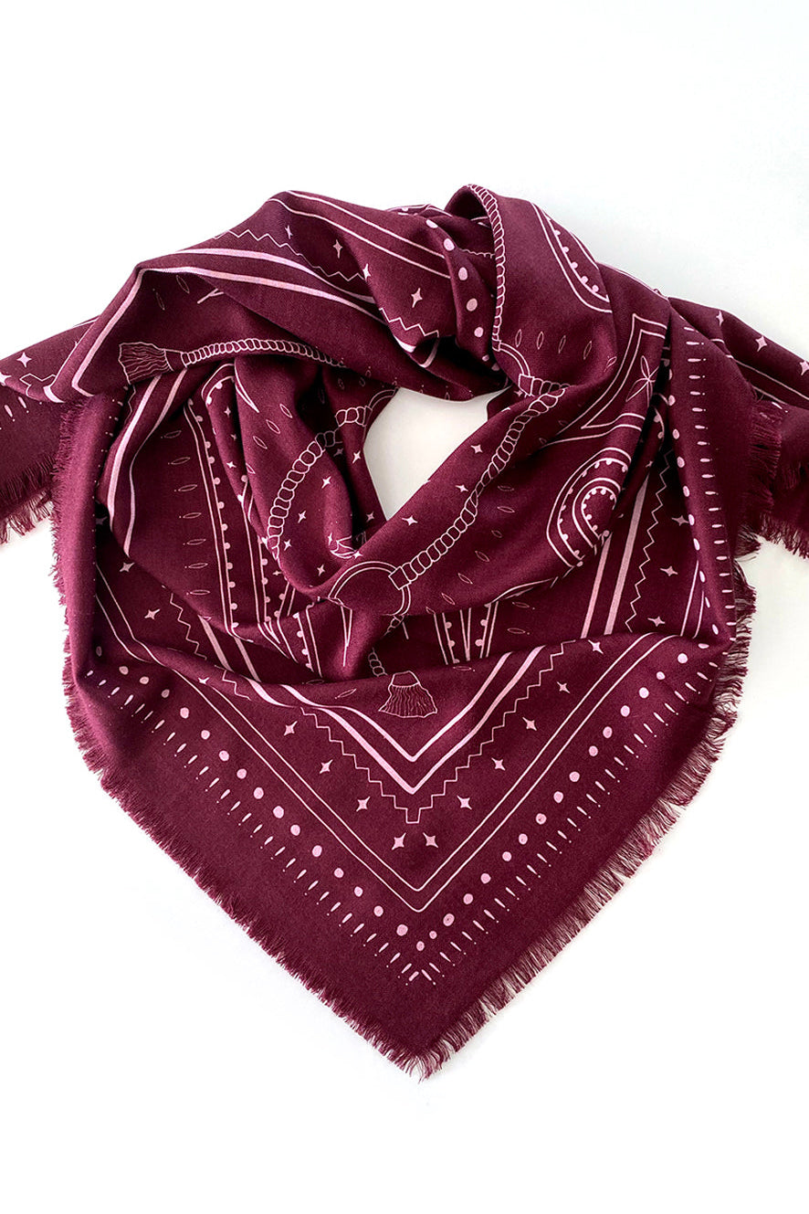 Dark Hampton - DH x Ellie Compton Hadfield Wool Silk Scarf, Burgundy Pink