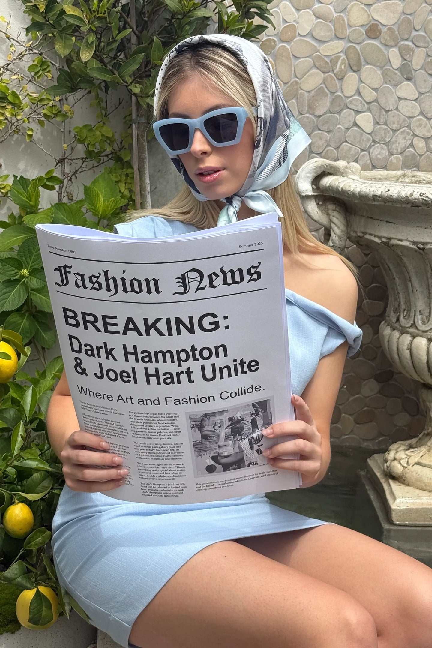 Dark Hampton - DH x Joel Hart Flux Petite Silk Scarf, Blue Multi