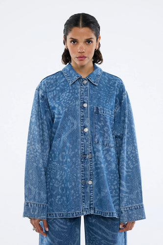 Ena Pelly - Lisa Denim Shirt, Blue Mixed Animal