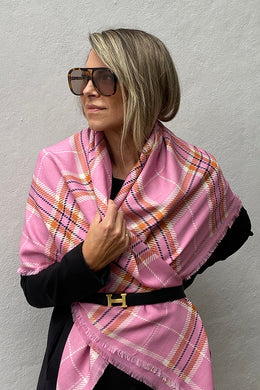 Dark Hampton - The McRae Wool Silk Scarf, Pink Brown