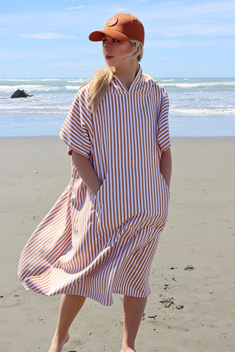 Dark Hampton - Montauk Hooded Towel, Tan Stripe