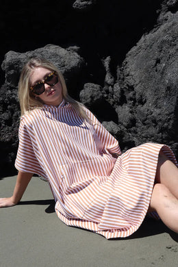 Dark Hampton - Montauk Hooded Towel, Tan Stripe