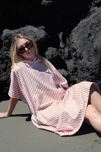 Dark Hampton - Montauk Hooded Towel, Tan Stripe