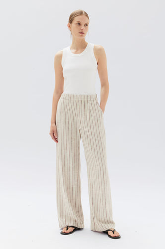 Assembly Label - Neva Stripe Linen Trouser, Oat Stripe