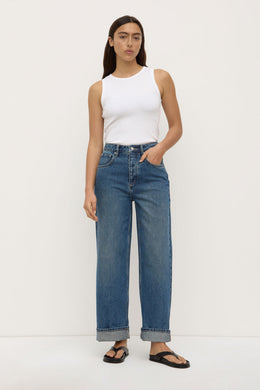 Assembly Label - Oversized High Rise Jean, Dark Indigo Fade