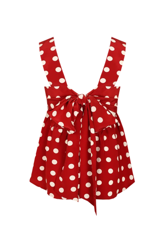 Ruby - Margie Tie Back Top, Garnet Polka Dot