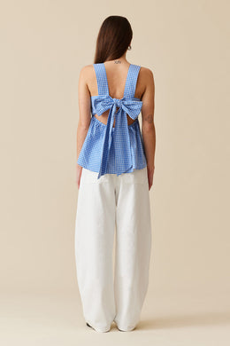 Ruby - Margie Tie Back Top, Cobalt Gingham