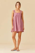 Ruby - Margie Tie Minidress, Pink Burgundy Gingham