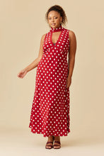 Ruby - Gloria Sleeveless Maxi Dress, Garnet Polka Dot