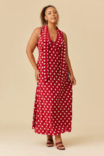 Ruby - Gloria Sleeveless Maxi Dress, Garnet Polka Dot