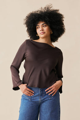 Ruby - Firebird Satin Cowl Top, Espresso
