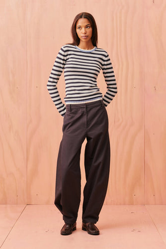 Ruby - Esme Long Sleeve Top, Blue Navy Cream Stripe