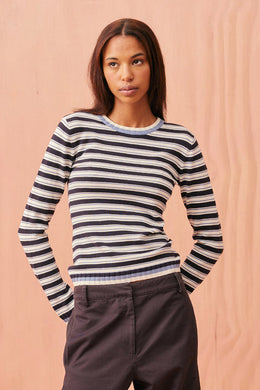 Ruby - Esme Long Sleeve Top, Blue Navy Cream Stripe