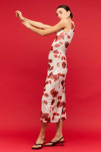 Staple The Label - Lumi Mesh Midi Dress, Red Poppy