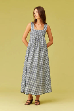 Ruby - Margie Tie Back Mini Dress, Baby Blue Navy Gingham