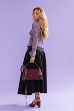 Ruby - Sky Shirred Long Sleeve Top, Blue Wine Gingham