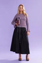 Ruby - Sky Shirred Long Sleeve Top, Blue Wine Gingham