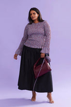 Ruby - Sky Shirred Long Sleeve Top, Blue Wine Gingham