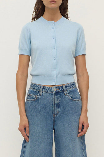 Assembly Label - Semra Cotton Cashmere Short Sleeve Cardigan, Salt