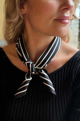 Dark Hampton -Tait Petite Silk Scarf, Black and White Stripe