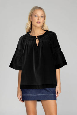Blak - Thea Top, Black/ White Stitching