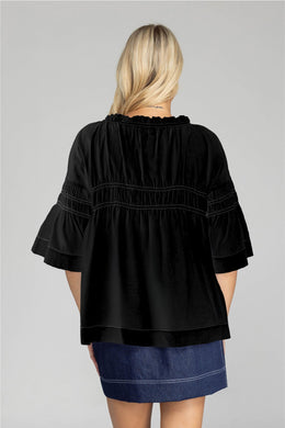 Blak - Thea Top, Black/ White Stitching