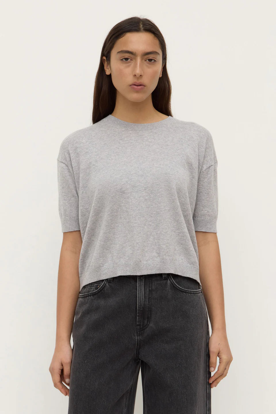 Assembly Label - Vanya Cotton Cashmere Knit Tee, Grey Marle