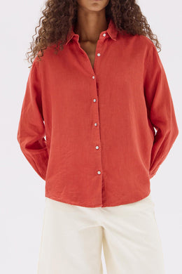 Assembly Label - Xander Linen Shirt, Papaya