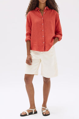 Assembly Label - Xander Linen Shirt, Papaya