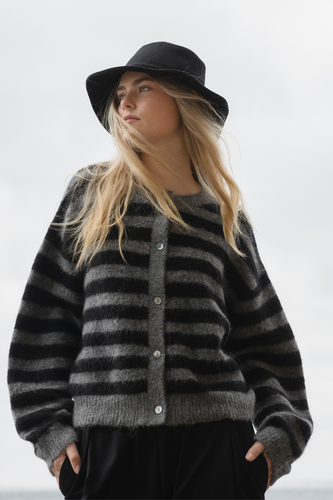 Sophie - Alpaca Blend Cardigan, Graphite Stripe