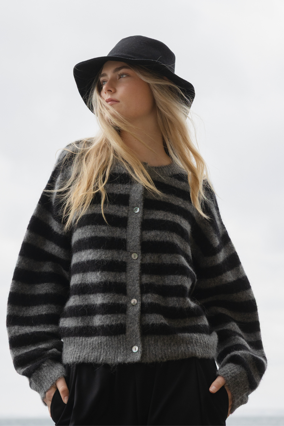 Sophie - Alpaca Blend Cardigan, Graphite Stripe
