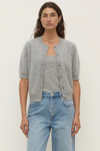 Assembly Label - Carina Wool Short Sleeve Cardigan, Grey Marle