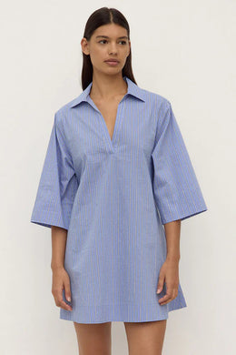 Assembly Label - Erina Stripe Mini Shirt Dress, Blue / White Stripe