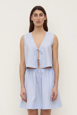 Assembly Label - Havana Stripe Tie Front Top, Blue / White Stripe