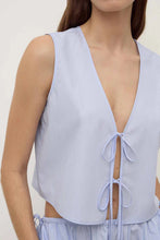 Assembly Label - Havana Stripe Tie Front Top, Blue / White Stripe